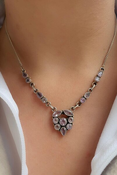 OSESHOP Ametist Taşlı 925ayar Gümüş Tasarım Doğal Taş Kolye