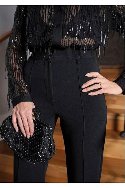 Boubon Co Women's Black High Waist Slim-fit Flare Leg Palazzo Pants