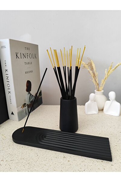 Minima Art Studio Hera Siyah Tütsülük Ve Tütsü Çubukları Için Vazo Set