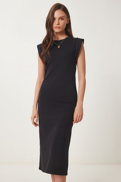 Lovelyİstanbul Rochie de bază tricotată Midi de vară NEGRĂ LFW0004