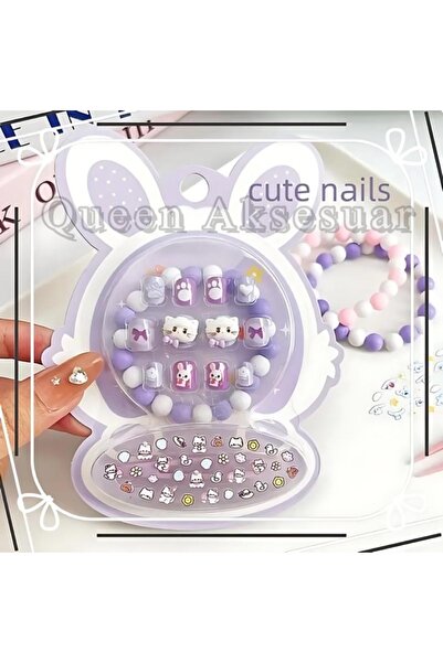 QUEEN AKSESUAR Ayıcık Hayvan Figürlü lila mor bileklik yüzük takma tırnak çoc...