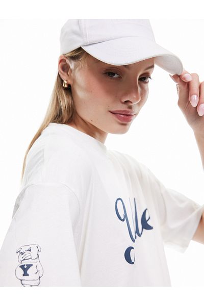 Koton Yale Licensed Crew Neck Short Sleeve Printed Oversize T-Shirt