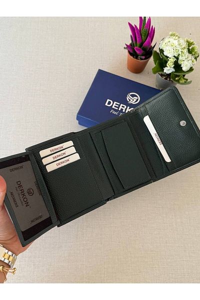 DERKON Genuine Leather Wallet with Mini Coin Compartment