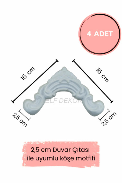 ELF DEKOR Dekoratif Polimer 2,5 cm Duvar Çıtası Uyumlu Köşe Motifi