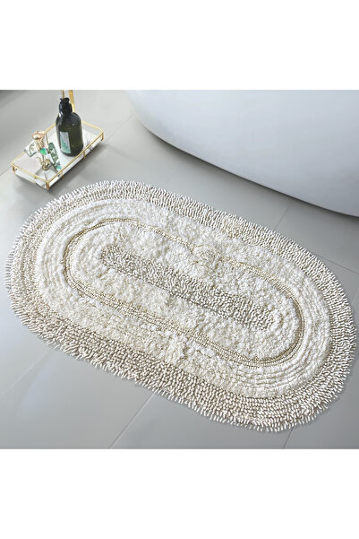 Teksev Spagetti Oval Krem Renk Oda Banyo Halısı Makinede Yıkanabilir %100 Pam...