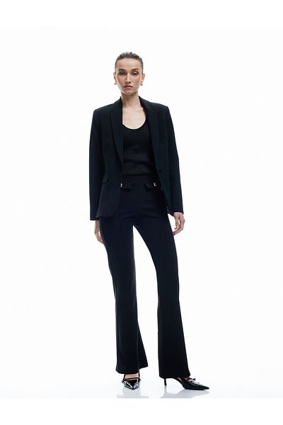 Koton Crepe Scuba Fabric Button High Waist Flare Leg Fabric Pants
