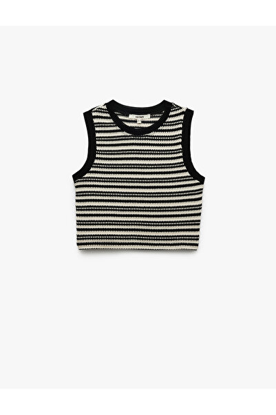 Koton Color Contrast Crew Neck Sleeveless Crochet Blouse