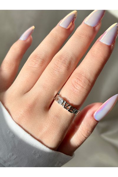 Eylülün Takısı Women's Silver Color Stone Love Ring