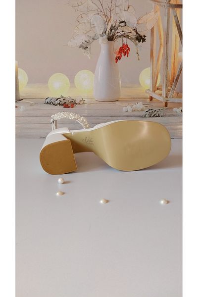Modavien Pantofi de mireasa de dama cu platforma de 10 cm ecru glezna perla