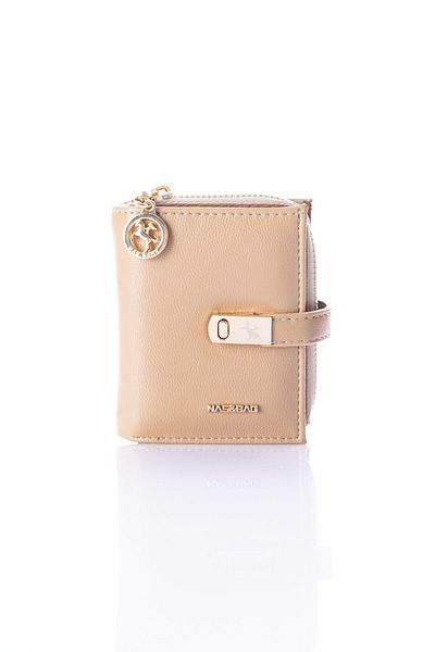 Getcho Artus Women's Sand Beige Small Size Zippered Multi-Eye Card Holder Coin Holder Snap Fastener Mini Wallet Model