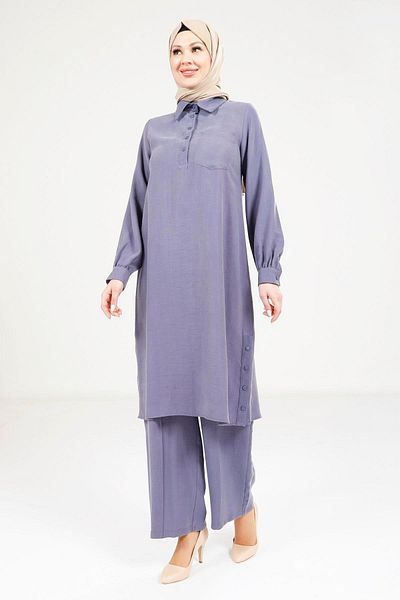 Beyza Relaxed Fit Navy Blue Tunic and Trouser Suit 9241