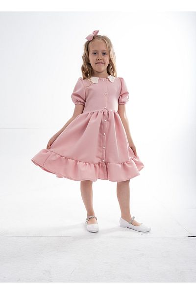 opheliateks Wednesday Ready Collar Vintage Kids Dress-Short Sleeve-Pink