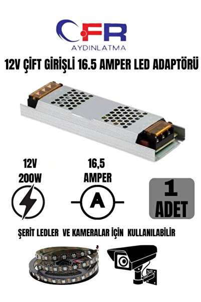CFR AYDINLATMA 16,5 Amper 200W Ultra Slim Şerit Led Trafosu Sessiz Metal Kasa...