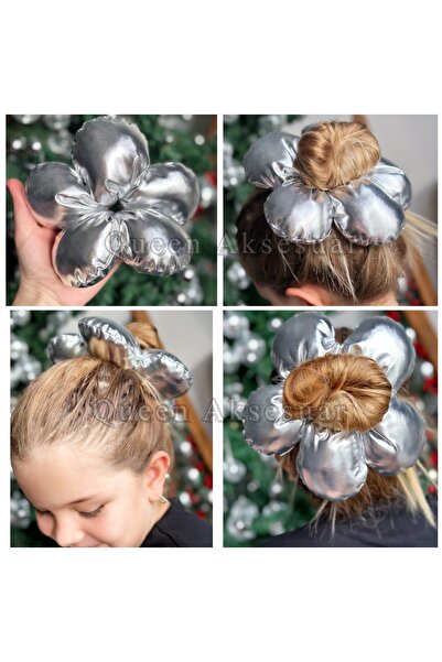 QUEEN AKSESUAR New Fashion Luxus Big Papaya Flower Elastic Scrunchie Gri și a...