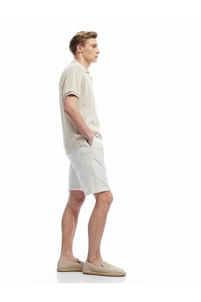 Koton Linen Blended Pocket Detailed Bermuda Striped Waist Lace up Summer Shorts