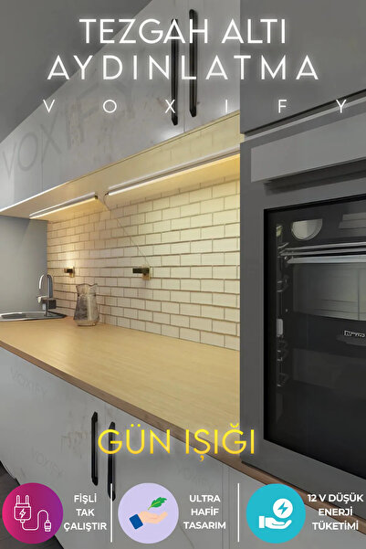 Voxify Mutfak Dolap Raf Masa Tezgah Altı Led Işık Aydınlatma Bar Aç Kapa Yapışkanlı 50 Cm - 3200K Günışığı