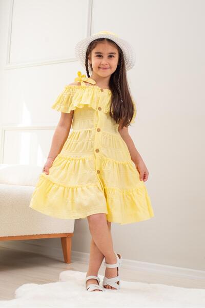 Seltay Girl's Summer Off-The-Shoulder Flounce Dress and Hat Set (Ages 2-5)