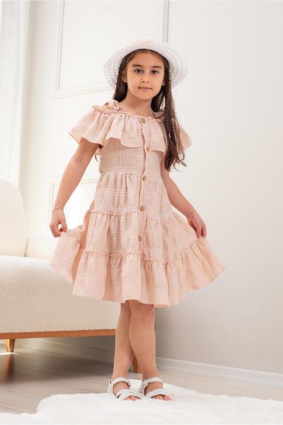 Seltay Girl's Summer Off-The-Shoulder Flounce Dress and Hat Set (Ages 2-5)