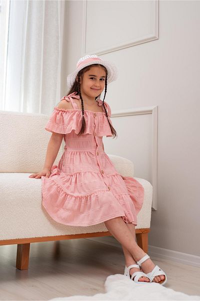 Seltay Girl's Summer Off-The-Shoulder Flounce Dress and Hat Set (Ages 2-5)