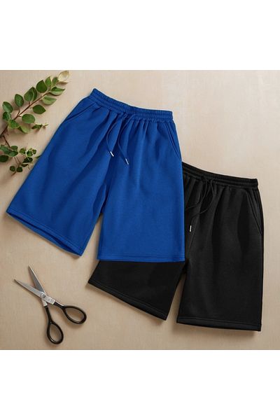 Fifty Color Συσκευασία 2 Unisex μονόχρωμα χτενισμένα βαμβακερά σορτς