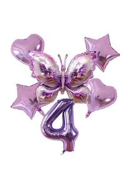 DÜVENCİ TİCARET MOR RENK BÜYÜK BOY KELEBEK FOLYO 6 LI DOĞUM GÜNÜ YAŞ BALON SET