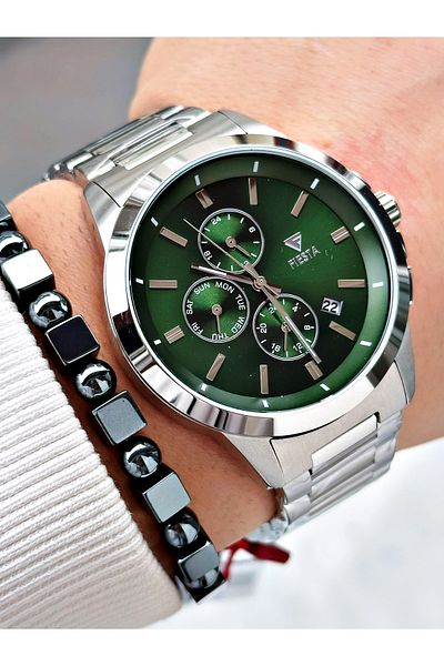 Fiesta Silver Color Functions Active Elite Steel Men Wristwatch + Bracelet