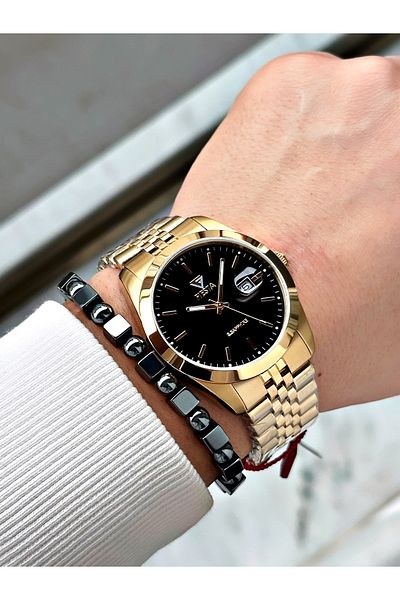 Fiesta Gold Color Classic Steel Guaranteed Elite Men's Wrist Watch + Bracelet