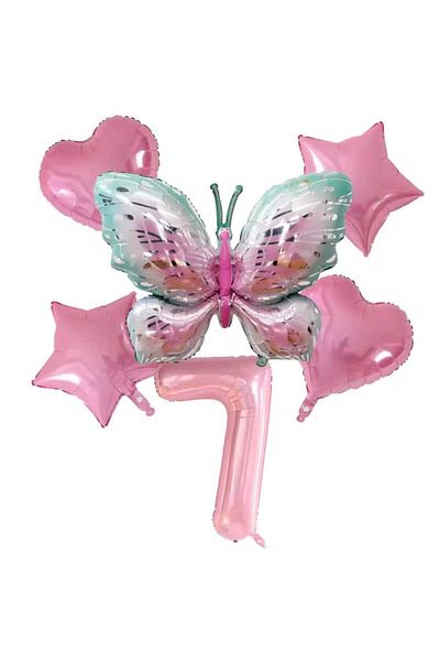 DÜVENCİ TİCARET Birthday Age Balloon Set with Butterfly Foil Balloons 6 Pcs