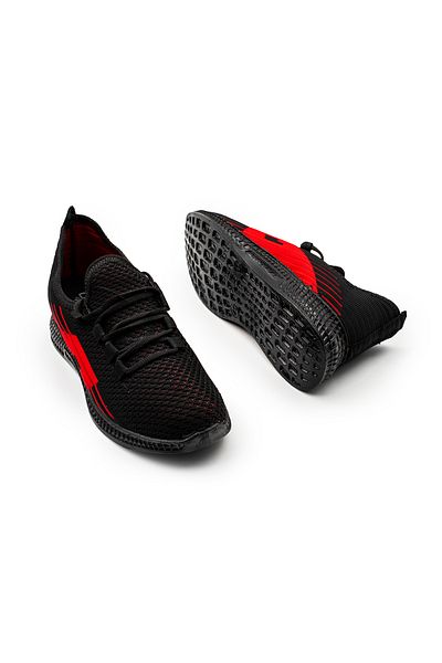 Armada Black Side Red Patterned Knitwear Summer Men's Sports Sneakers