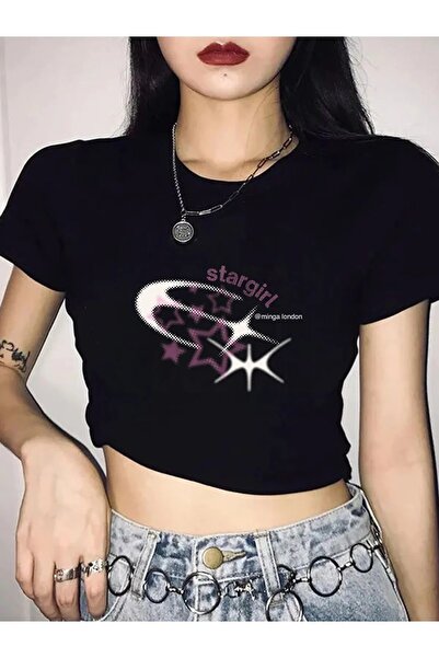 weywot Bluză neagră Galaxy Star Girl scrisă