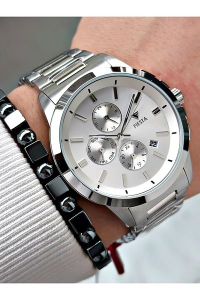 Fiesta Silver Color Functions Active Elite Steel Men Wristwatch + Bracelet