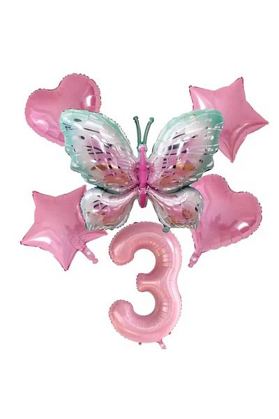 DÜVENCİ TİCARET Birthday Age Balloon Set with Butterfly Foil Balloons 6 Pcs