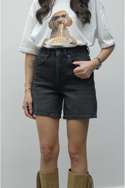 Havoş Füme Yıkamalı Fit Denim Şort