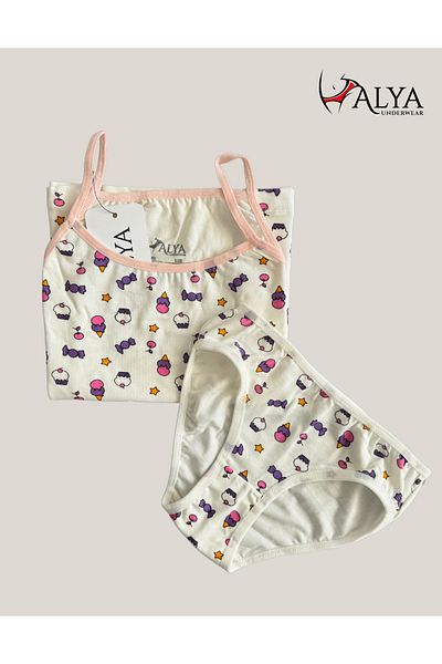 ALYA UNDERWEAR Girl's Printed Rope Strap Tank Top and Slip Set