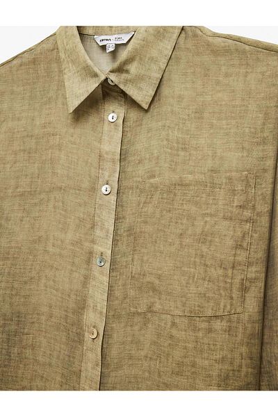 Koton X Sima Tarkan - Classic Collar Single Pocket Detailed Long Sleeve Transparent Shirt