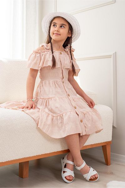 Seltay Girl's Summer Off-The-Shoulder Flounce Dress and Hat Set (Ages 2-5)