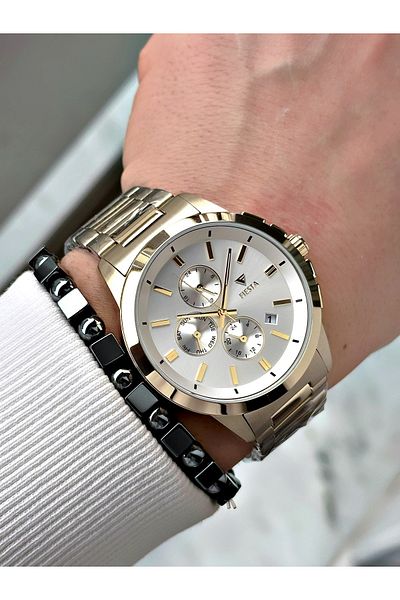 Fiesta Gold Color Functions Active Elite Steel Men Wristwatch + Bracelet