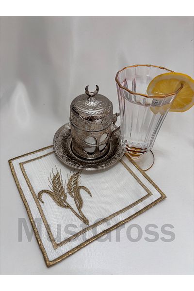 Mustgross 6 bucăți de prezentație pentru cafea brodate - șervețel de prezentație din țesătură
