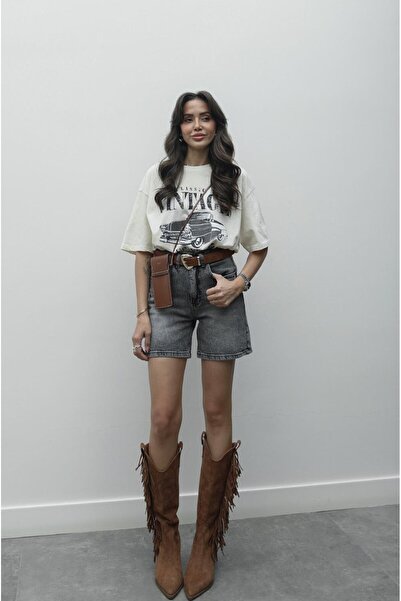 Havoş Gray Washed Fit Denim Shorts