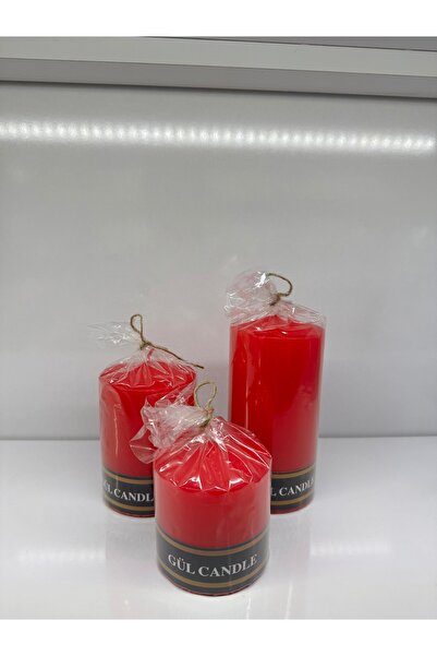 Gül Mum 3 LÜ KIRMIZI SİLİNDİR MUM ÇAP 7 CM BOYLARI 7 / 10 / 15 CM