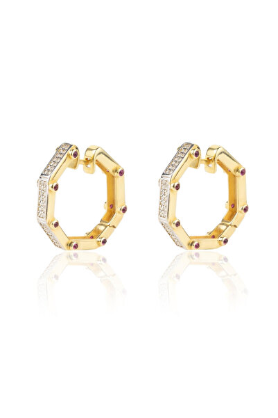 Ervalina Sekizgen Taşlı Serenay Leyla Garantili Çelik Küpe