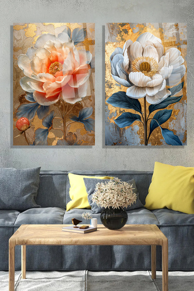 TAULART SET DE 2 TABELE DE STICLA CU FLORE CU COMBINARE DE CULORI UNGHIEROARE...