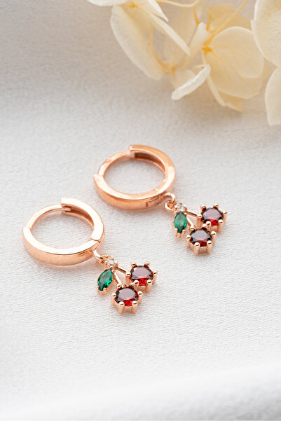 Silvano Jewelry 925 Ayar Gümüş Rose Kiraz Küpe
