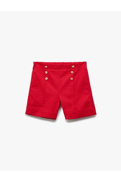 Koton Button Detailed High Waist Cotton Shorts