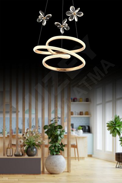 KUZEY AYDINLATMA Neva 3 Color Led Chandelier with Stone and Remote Control