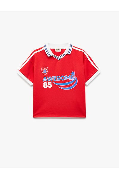 Koton Printed Color Block Short Sleeve Polo Neck T-Shirt