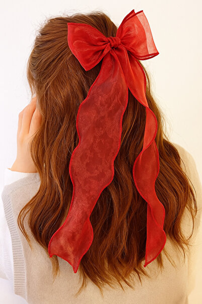 İnDerin الأحمر الأورجانزا تول طويل القوس التلقائي مشبك