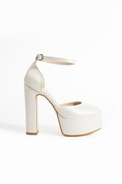 es exello Swims Platform Thick Heeled Mother of Pearl Bridal Shoes