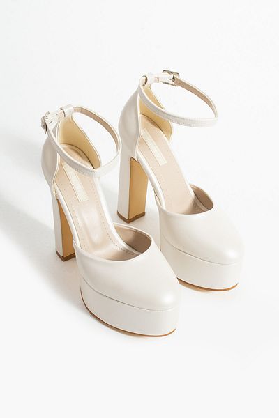 es exello Swims Platform Thick Heeled Mother of Pearl Bridal Shoes