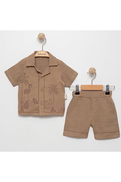 Alya&Alin Baby Men's Flamingo Printed Brown Suit